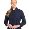 Clerical Shirt: Women 1' Slip-in Collar L/S Navy - Reliant Shirts